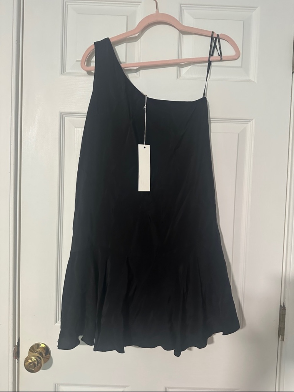 Amanda Uprichard Black One-Shoulder Flounce Dress
